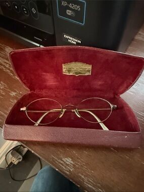 Oliver Peoples OP553 copper colored Round Metal Eyeglasses with vintage red case